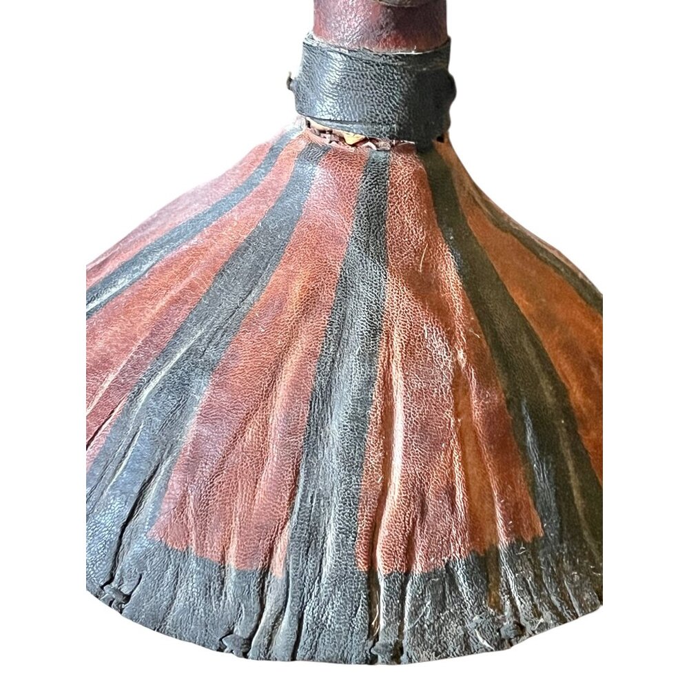 West African Tuareg Fulani Hat Tribal Handmade Leather & Grass Fiber Chin Strap - Picture 6 of 11